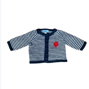 Etel Alexandrov blue and white stripe European handknit sweater Size 12-18 M